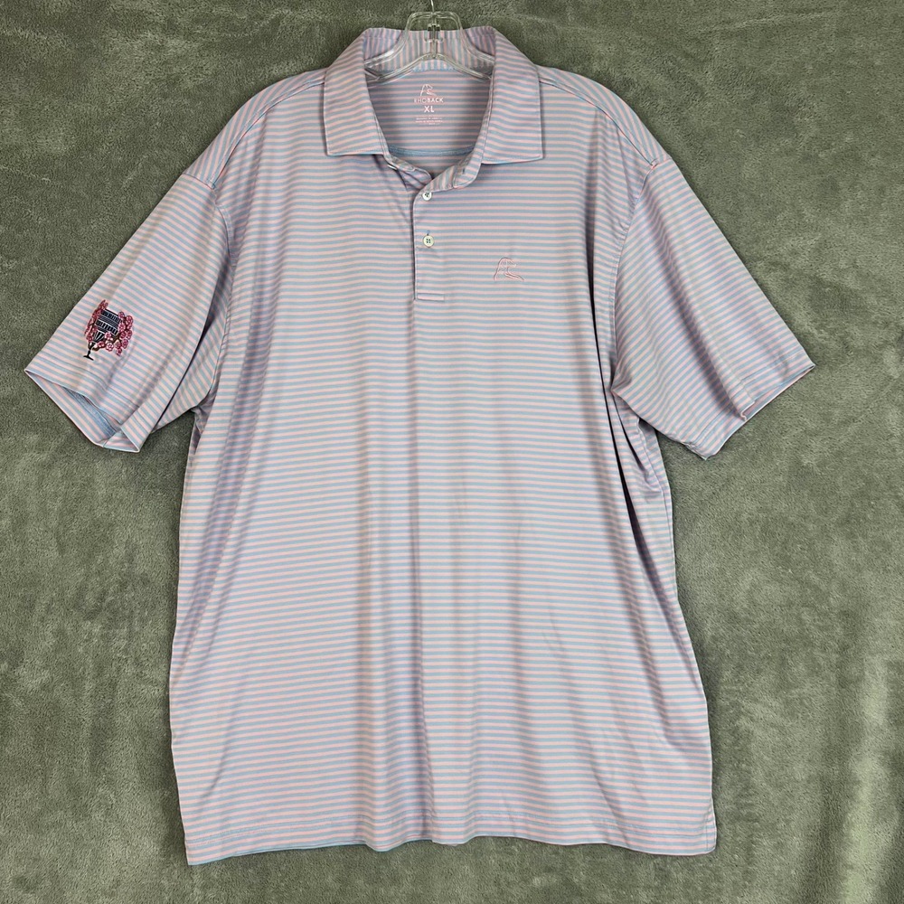 Rhoback Golf Polo Shirt Mens XL Striped Cherry Blossom Embroidered Washington DC